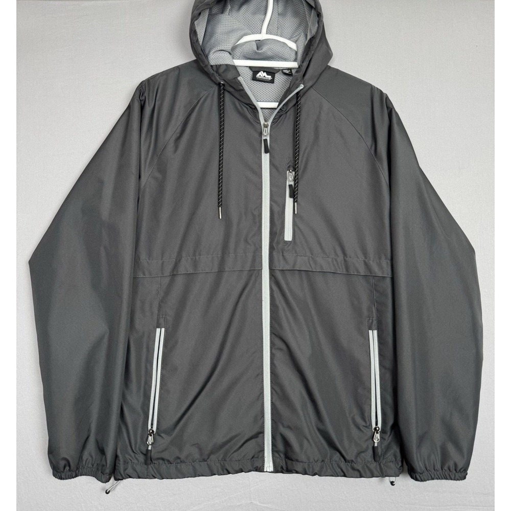 Mountain Club Rain Jacket Mens Medium Black Zip Hooded Coat Mesh Gorpcore Hiking
